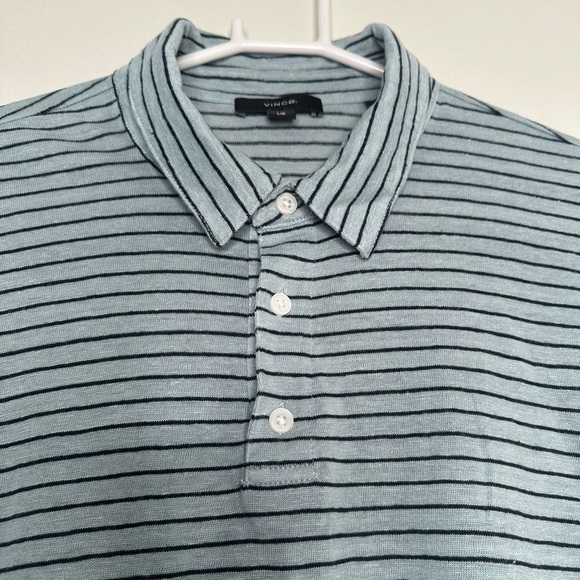 Vince Men’s 100% Linen  Jonny Collar Polo Shirt Blue/Gray Stripe Size L #7 - Picture 2 of 7